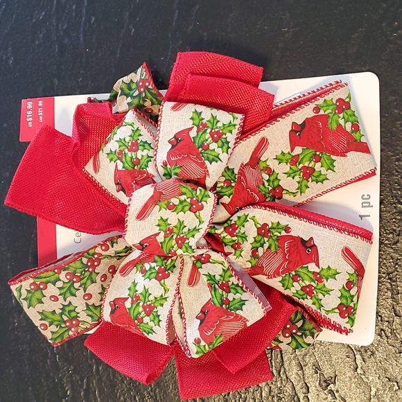 🌲 4 Large Christmas Holiday Bows Large 10"x22" Cardinal Holly Print - Picture 2 of 5